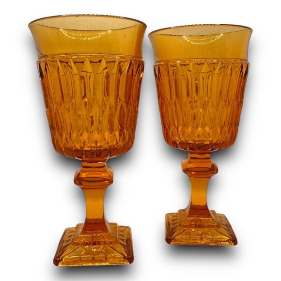 Vintage Mt. Vernon Amber Goblets Indiana Glass 5.5" Tall Honeycomb Mint MCM - Picture 3 of 9
